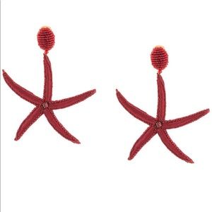 Oscar De La Renta red threaded star fish earrings